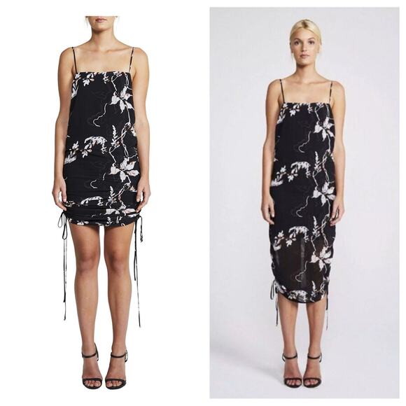 Shona Joy Ruched Slip Dress Size 8 Black Shadows Floral Whimsigoth Emo - Picture 1 of 13